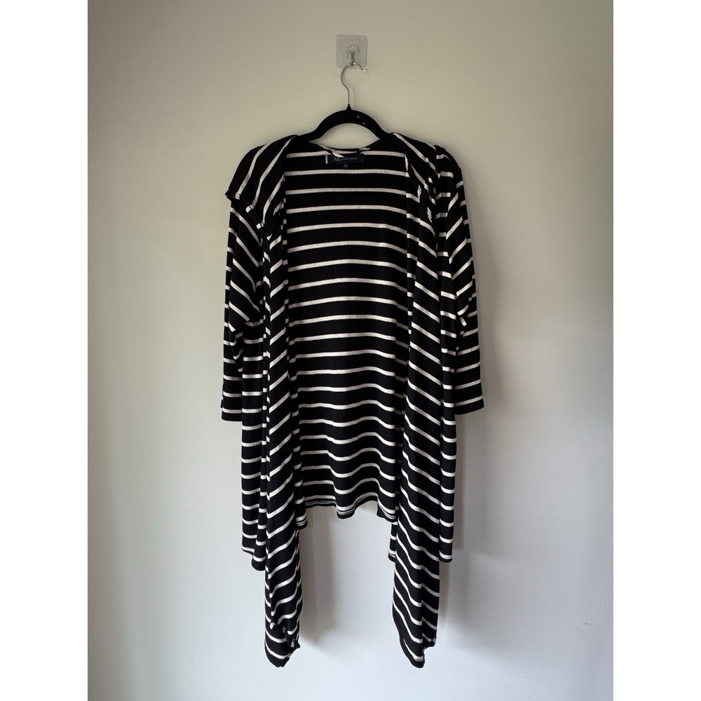 Anne Klein Striped Open Front Hooded Cardigan Draped Handkerchief Hem L